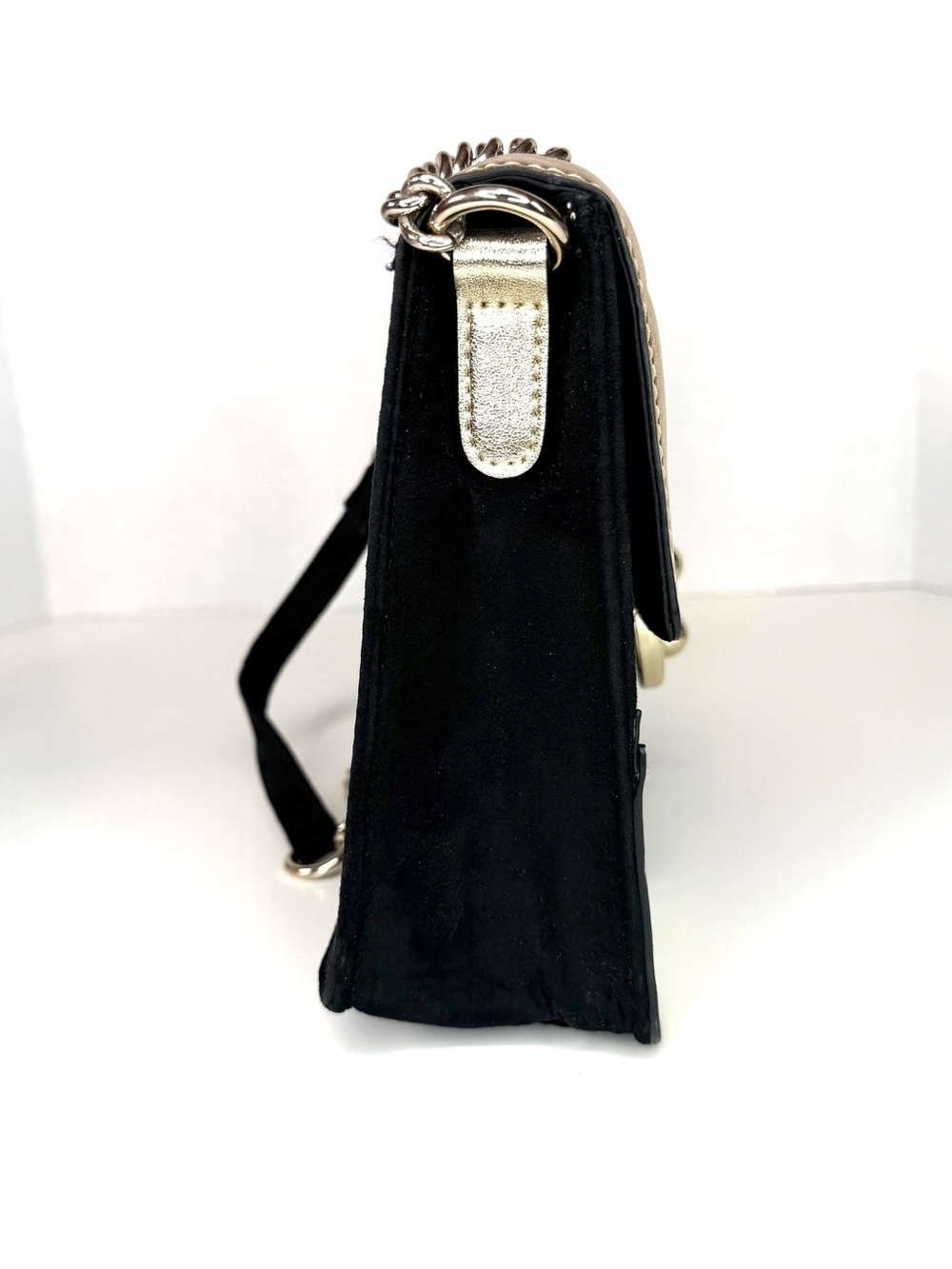 Express Women's Crossbody Mixed Media Black Velvet & Metallic Gold/Silver Bag - Picture 8 of 14